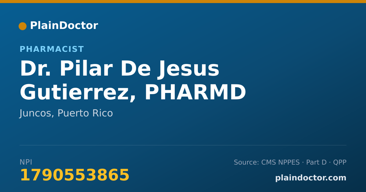 Shareable card for Pilar De Jesus Gutierrez, PHARMD - Pharmacist, Juncos, PR