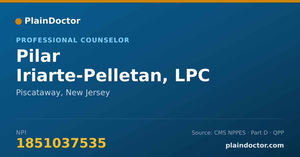 Shareable card for Pilar Iriarte-Pelletan, LPC - Professional Counselor, Piscataway, NJ