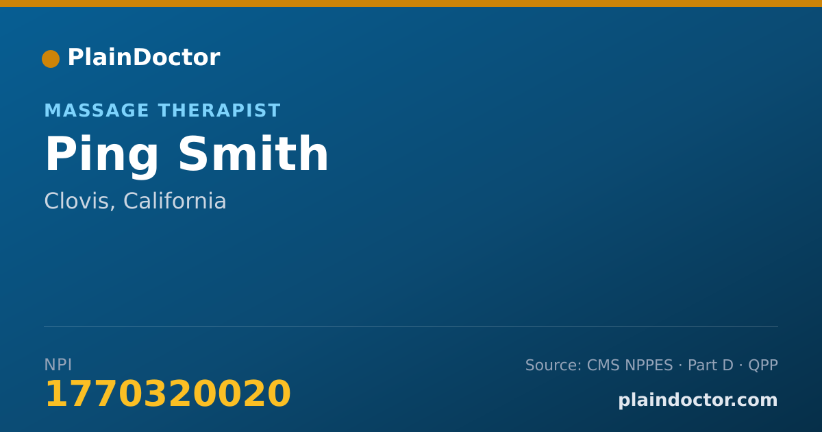 Shareable card for Ping Smith - Massage Therapist, Clovis, CA