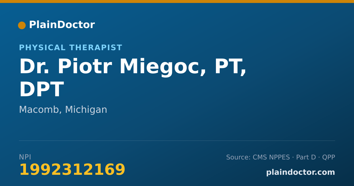 Shareable card for Piotr Miegoc, PT, DPT - Physical Therapist, Macomb, MI