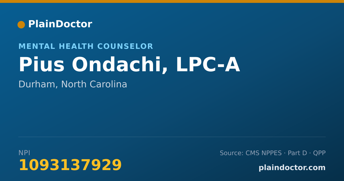 Shareable card for Pius Ondachi, LPC-A - Mental Health Counselor, Durham, NC