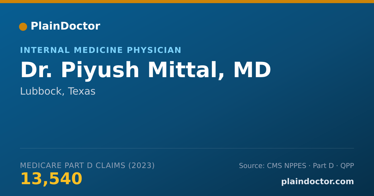 Shareable card for Piyush Mittal, MD - Internal Medicine Physician, Lubbock, TX