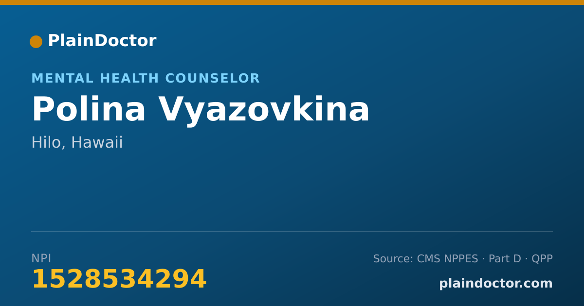 Shareable card for Polina Vyazovkina - Mental Health Counselor, Hilo, HI