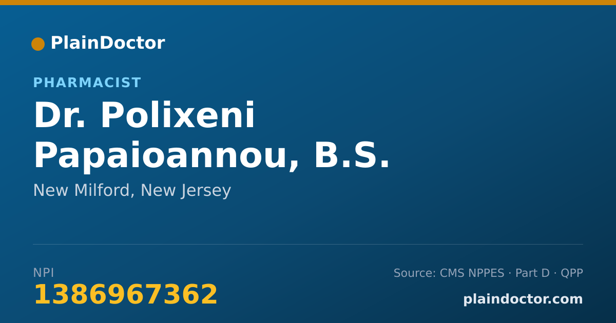 Shareable card for Polixeni Papaioannou, B.S. - Pharmacist, New Milford, NJ