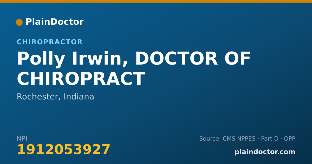 Shareable card for Polly Irwin, DOCTOR OF CHIROPRACT - Chiropractor, Rochester, IN