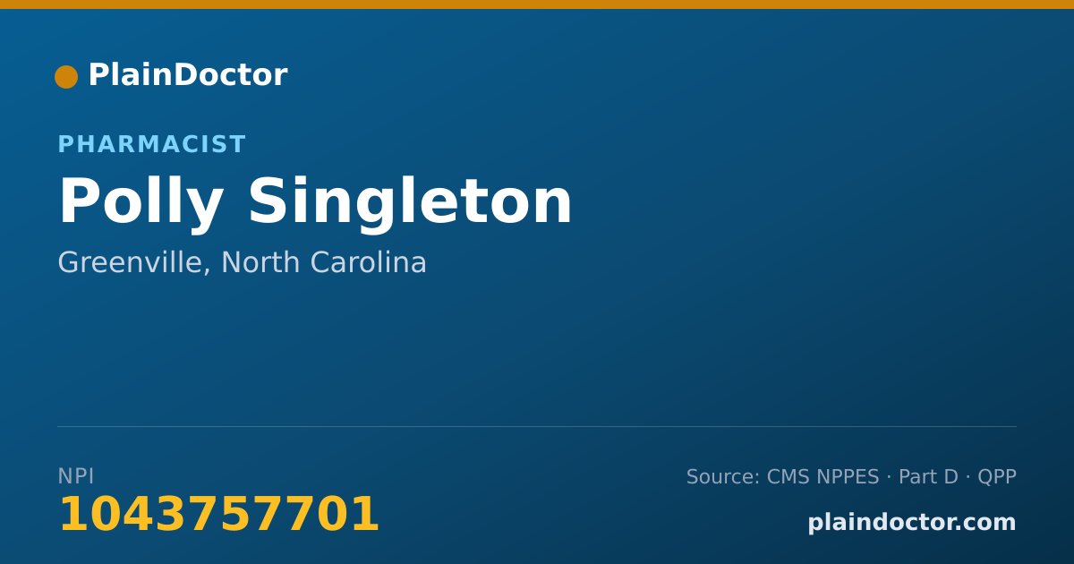 Shareable card for Polly Singleton - Pharmacist, Greenville, NC