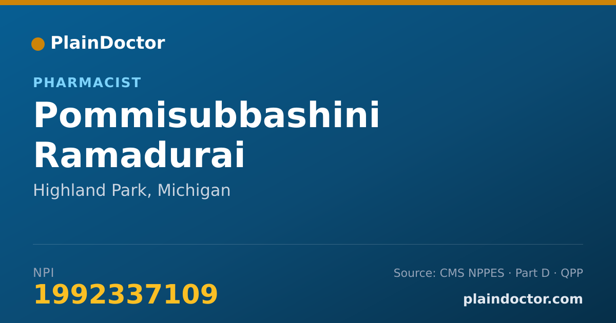 Shareable card for Pommisubbashini Ramadurai - Pharmacist, Highland Park, MI