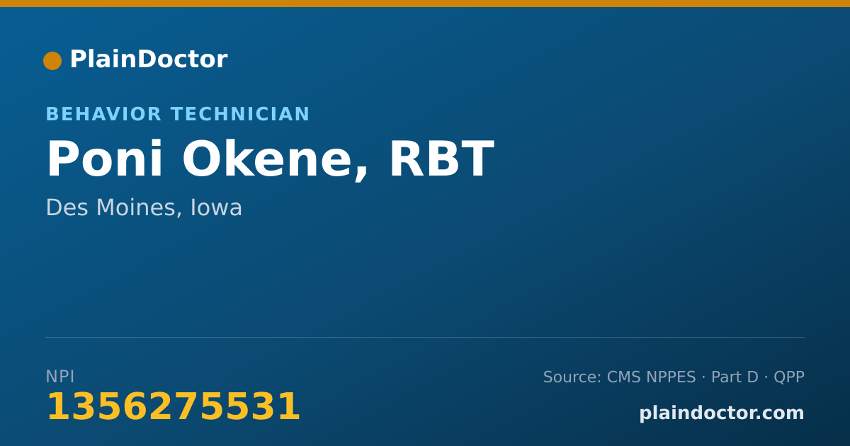 Shareable card for Poni Okene, RBT - Behavior Technician, Des Moines, IA