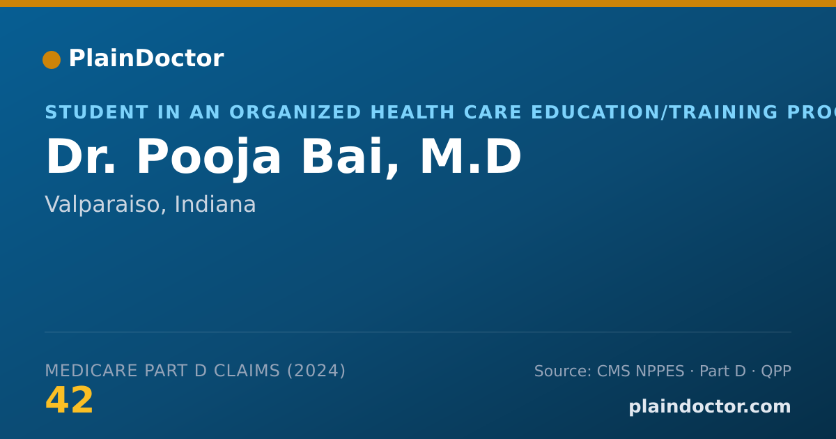 Shareable card for Pooja Bai, M.D - Student in an Organized Health Care Education/Training Program, Valparaiso, IN