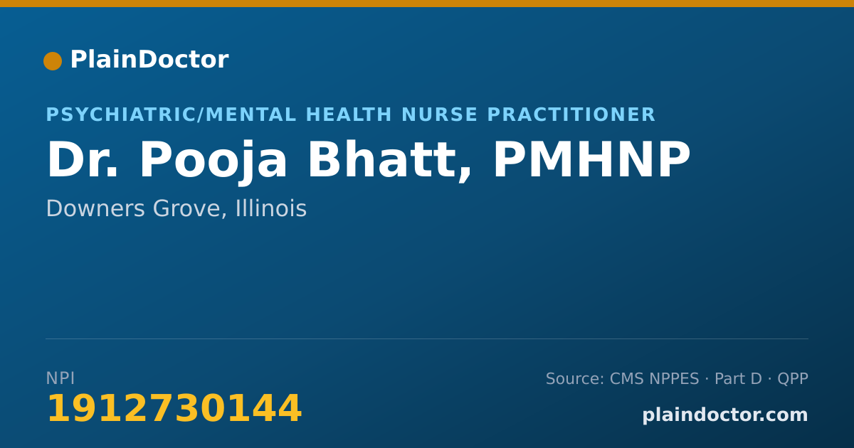 Shareable card for Pooja Bhatt, PMHNP - Psychiatric/Mental Health Nurse Practitioner, Downers Grove, IL