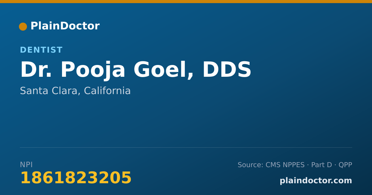 Shareable card for Pooja Goel, DDS - Dentist, Santa Clara, CA