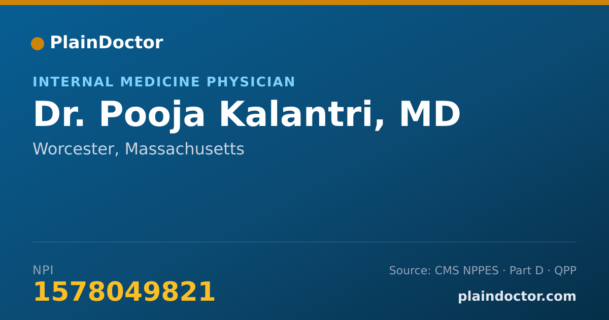 Shareable card for Pooja Kalantri, MD - Internal Medicine Physician, Worcester, MA