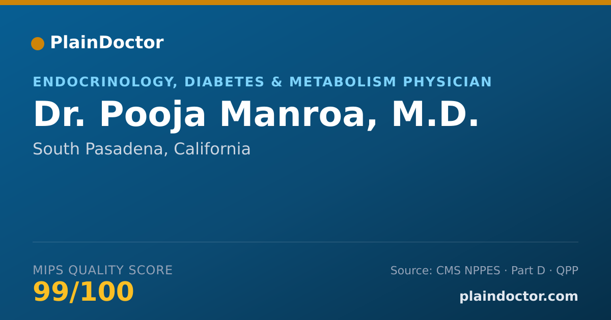 Shareable card for Pooja Manroa, M.D. - Endocrinology, Diabetes & Metabolism Physician, South Pasadena, CA