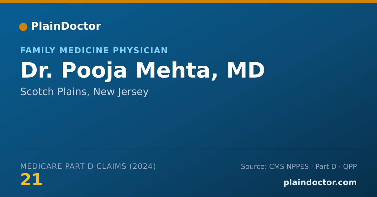 Shareable card for Pooja Mehta, MD - Family Medicine Physician, Scotch Plains, NJ