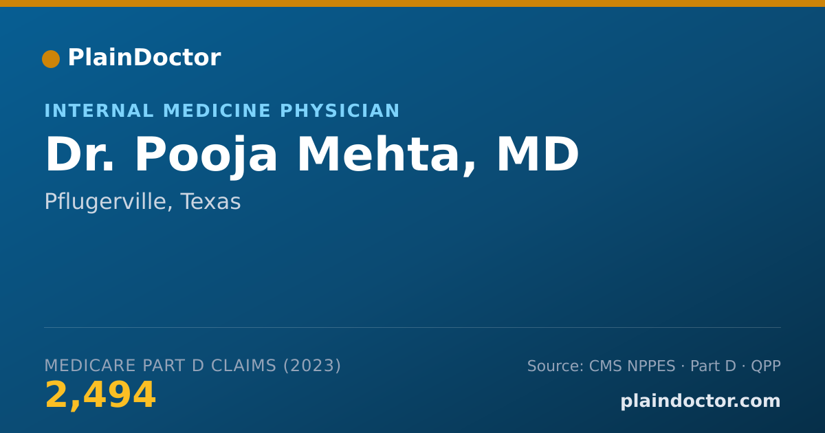 Shareable card for Pooja Mehta, MD - Internal Medicine Physician, Pflugerville, TX