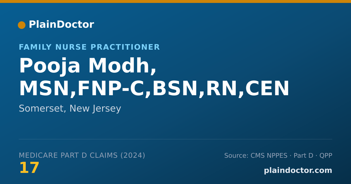 Shareable card for Pooja Modh, MSN,FNP-C,BSN,RN,CEN - Family Nurse Practitioner, Somerset, NJ