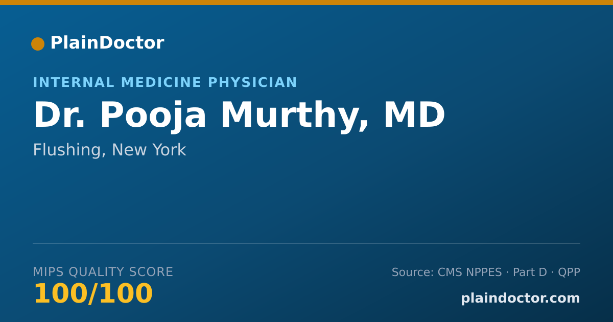 Shareable card for Pooja Murthy, MD - Internal Medicine Physician, Flushing, NY