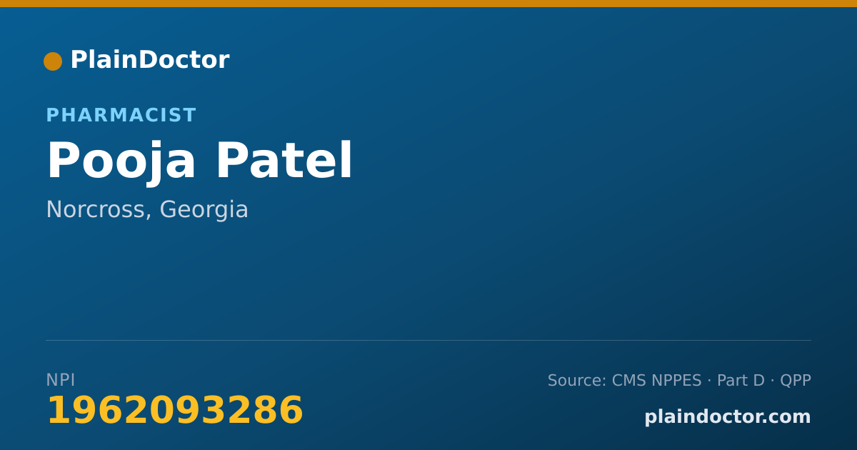 Shareable card for Pooja Patel - Pharmacist, Norcross, GA