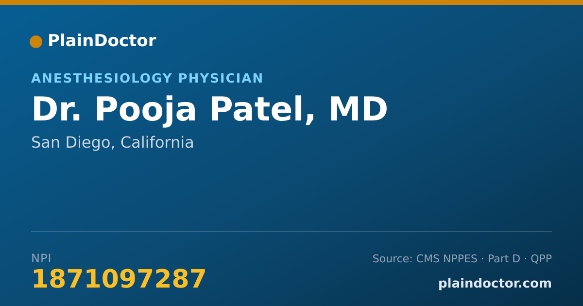 Shareable card for Pooja Patel, MD - Anesthesiology Physician, San Diego, CA