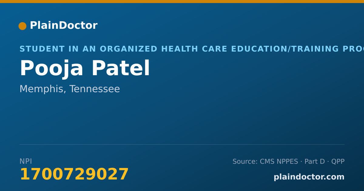 Shareable card for Pooja Patel - Student in an Organized Health Care Education/Training Program, Memphis, TN