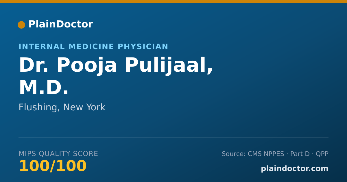 Shareable card for Pooja Pulijaal, M.D. - Internal Medicine Physician, Flushing, NY