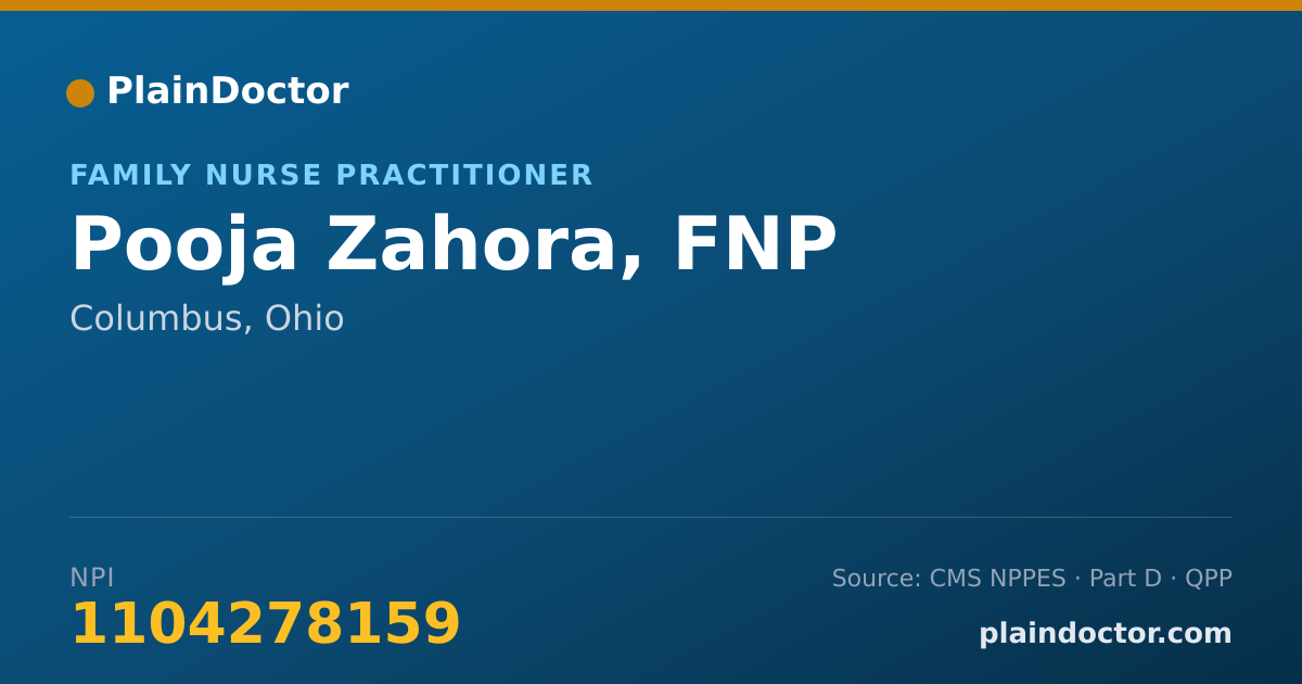 Shareable card for Pooja Zahora, FNP - Family Nurse Practitioner, Columbus, OH