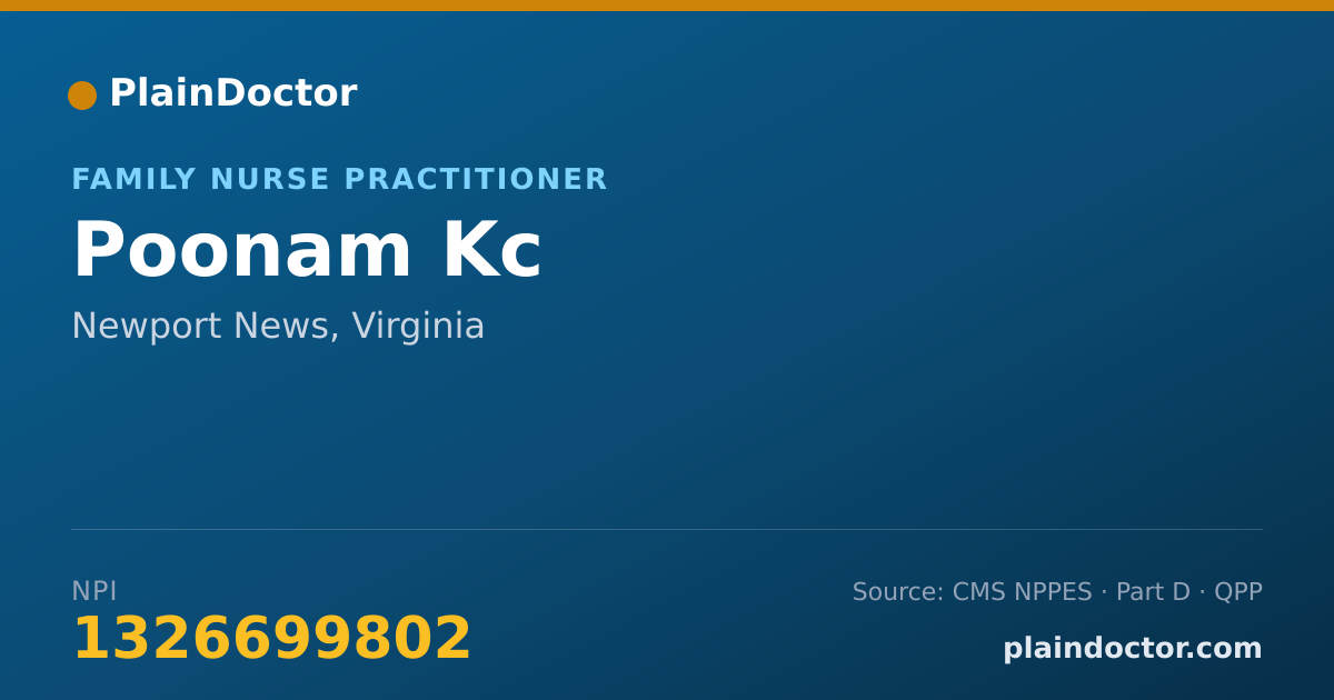 Shareable card for Poonam Kc - Family Nurse Practitioner, Newport News, VA