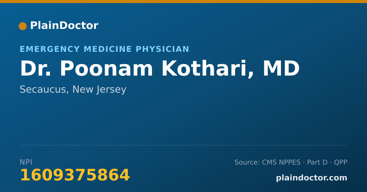 Shareable card for Poonam Kothari, MD - Emergency Medicine Physician, Secaucus, NJ
