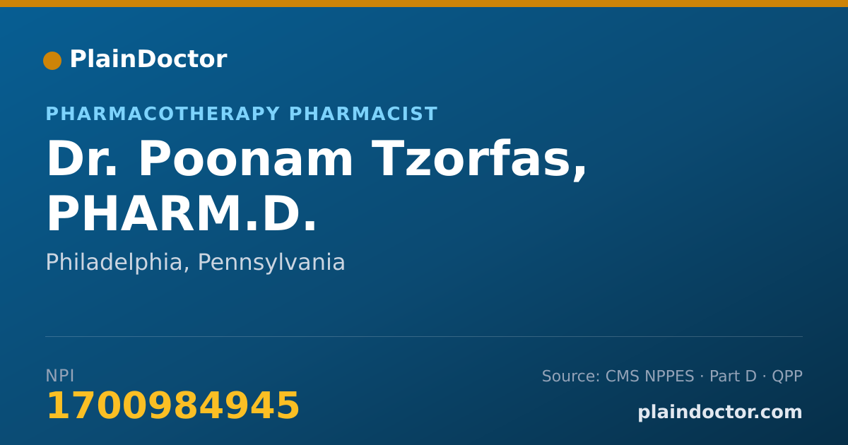 Shareable card for Poonam Tzorfas, PHARM.D. - Pharmacotherapy Pharmacist, Philadelphia, PA