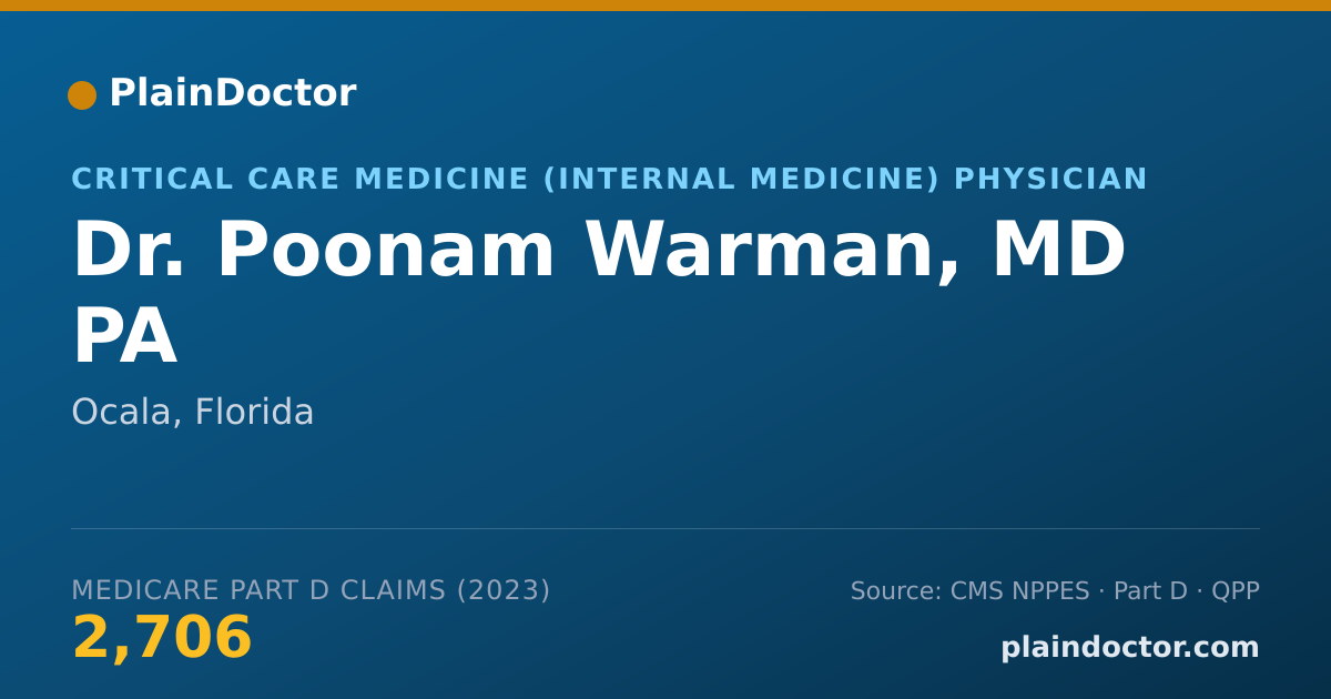 Shareable card for Poonam Warman, MD PA - Critical Care Medicine (Internal Medicine) Physician, Ocala, FL