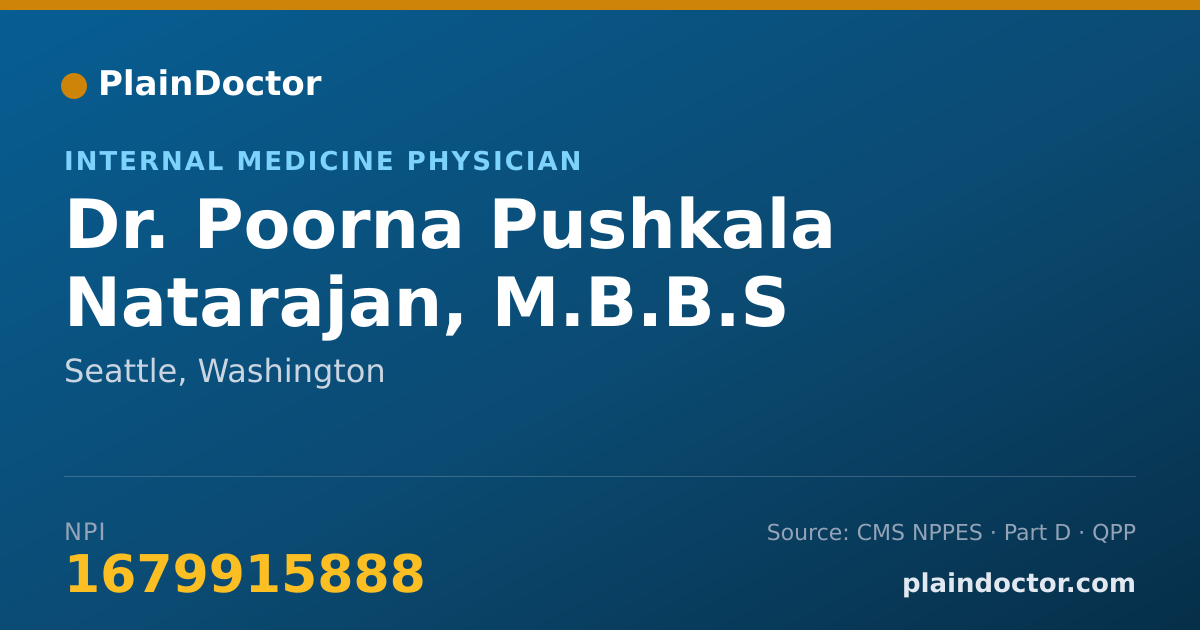 Shareable card for Poorna Pushkala Natarajan, M.B.B.S - Internal Medicine Physician, Seattle, WA
