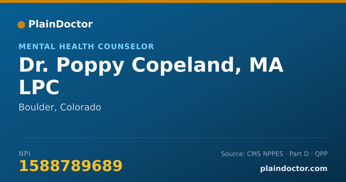 Shareable card for Poppy Copeland, MA LPC - Mental Health Counselor, Boulder, CO