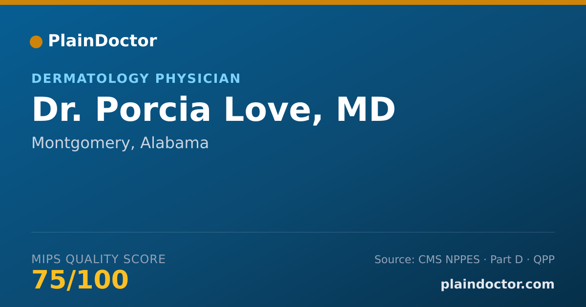 Shareable card for Porcia Love, MD - Dermatology Physician, Montgomery, AL