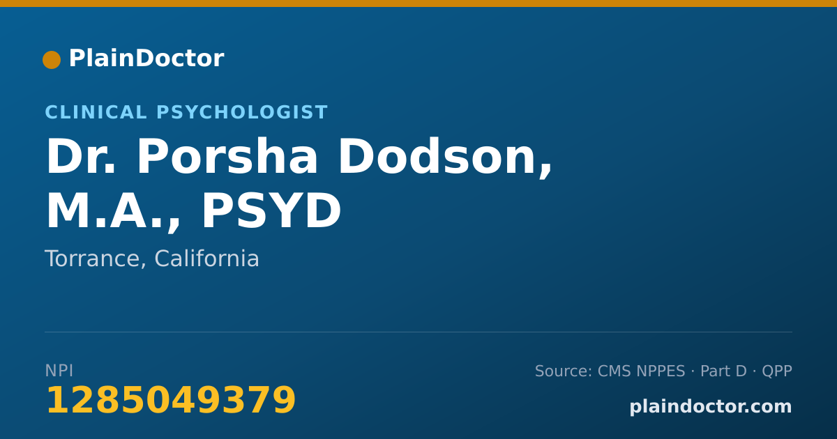 Shareable card for Porsha Dodson, M.A., PSYD - Student in an Organized Health Care Education/Training Program, Torrance, CA