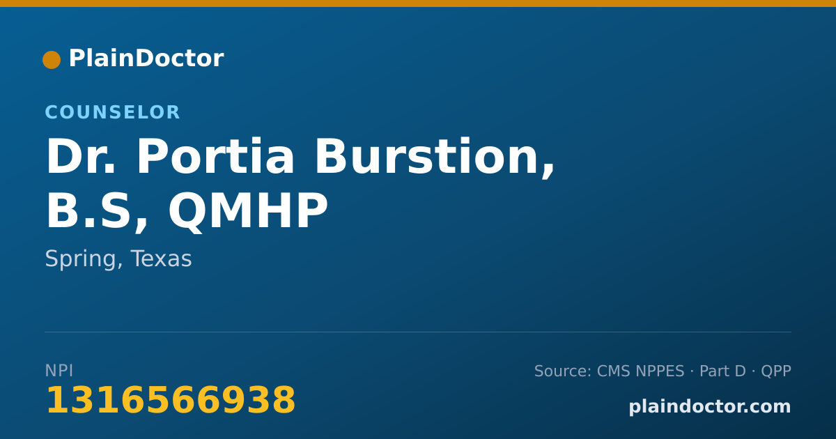 Shareable card for Portia Burstion, B.S, QMHP - Counselor, Spring, TX