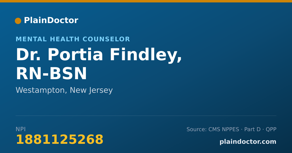 Shareable card for Portia Findley, RN-BSN - Mental Health Counselor, Westampton, NJ