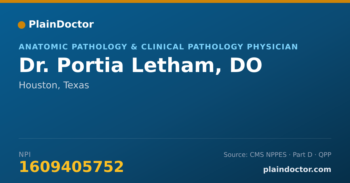 Shareable card for Portia Letham, DO - Anatomic Pathology & Clinical Pathology Physician, Houston, TX