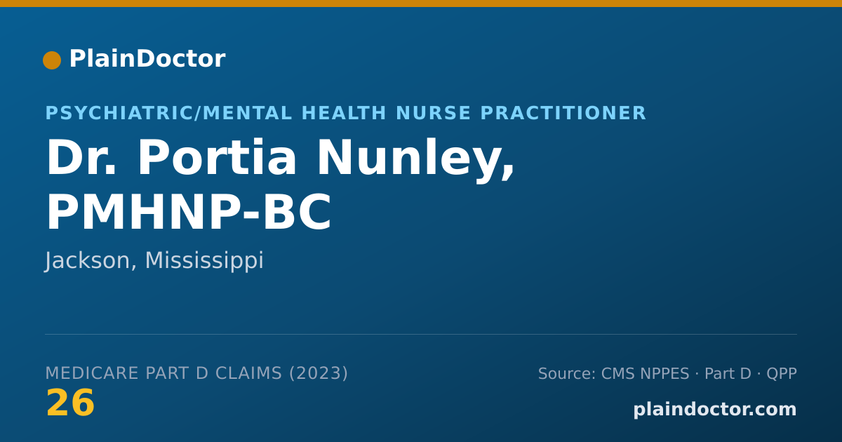 Shareable card for Portia Nunley, PMHNP-BC - Psychiatric/Mental Health Nurse Practitioner, Jackson, MS