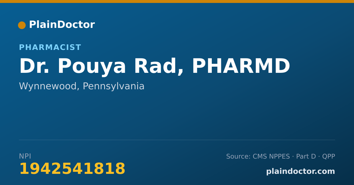 Shareable card for Pouya Rad, PHARMD - Pharmacist, Wynnewood, PA