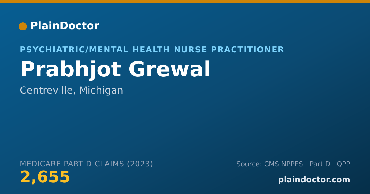 Shareable card for Prabhjot Grewal - Psychiatric/Mental Health Nurse Practitioner, Centreville, MI