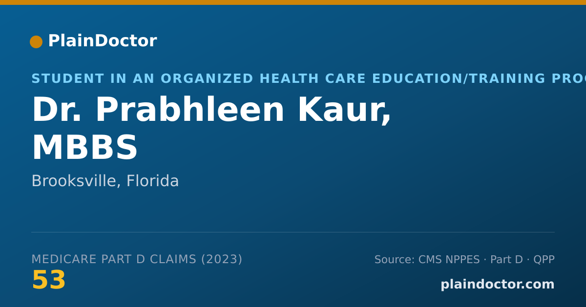 Shareable card for Prabhleen Kaur, MBBS - Student in an Organized Health Care Education/Training Program, Brooksville, FL