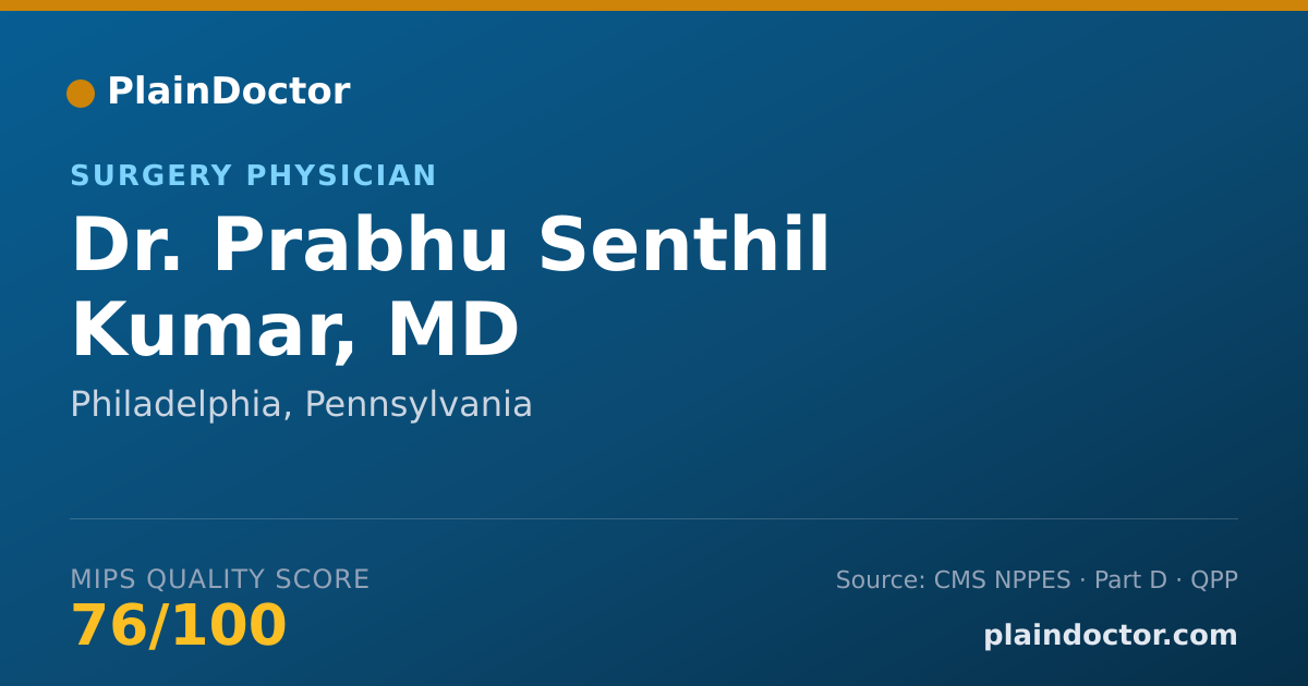 Shareable card for Prabhu Senthil Kumar, MD - Surgery Physician, Philadelphia, PA