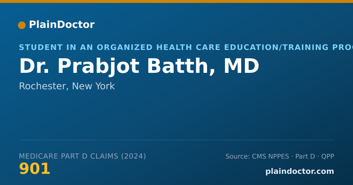 Shareable card for Prabjot Batth, MD - Student in an Organized Health Care Education/Training Program, Rochester, NY