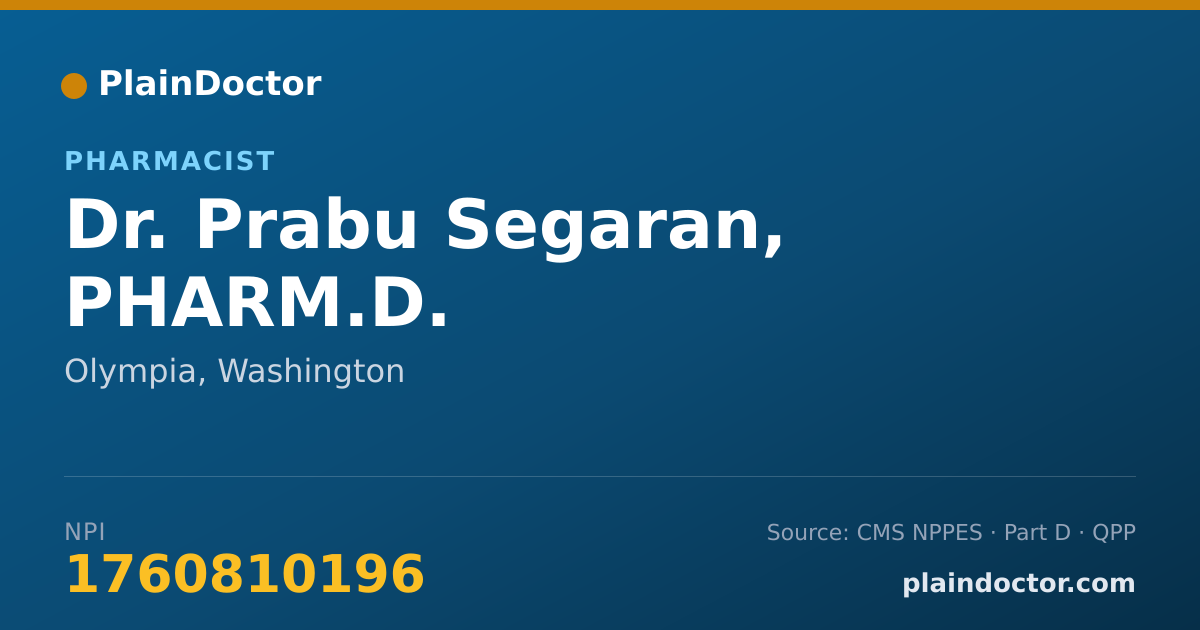 Shareable card for Prabu Segaran, PHARM.D. - Pharmacist, Olympia, WA