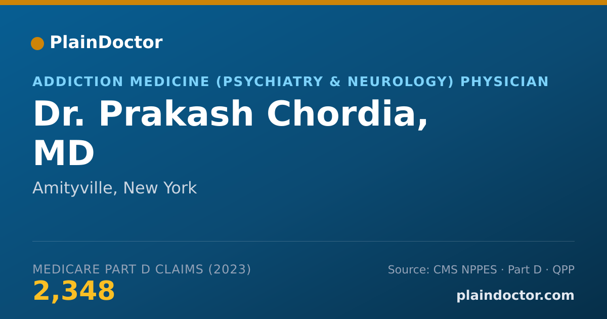 Shareable card for Prakash Chordia, MD - Addiction Medicine (Psychiatry & Neurology) Physician, Amityville, NY