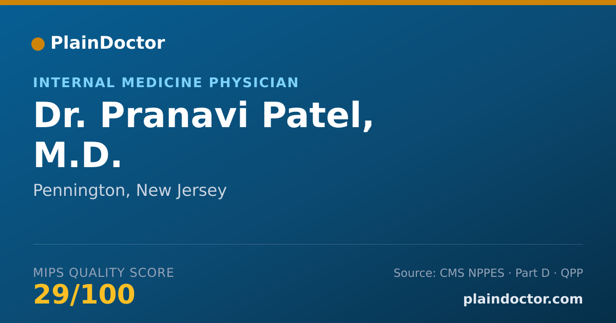 Shareable card for Pranavi Patel, M.D. - Internal Medicine Physician, Pennington, NJ