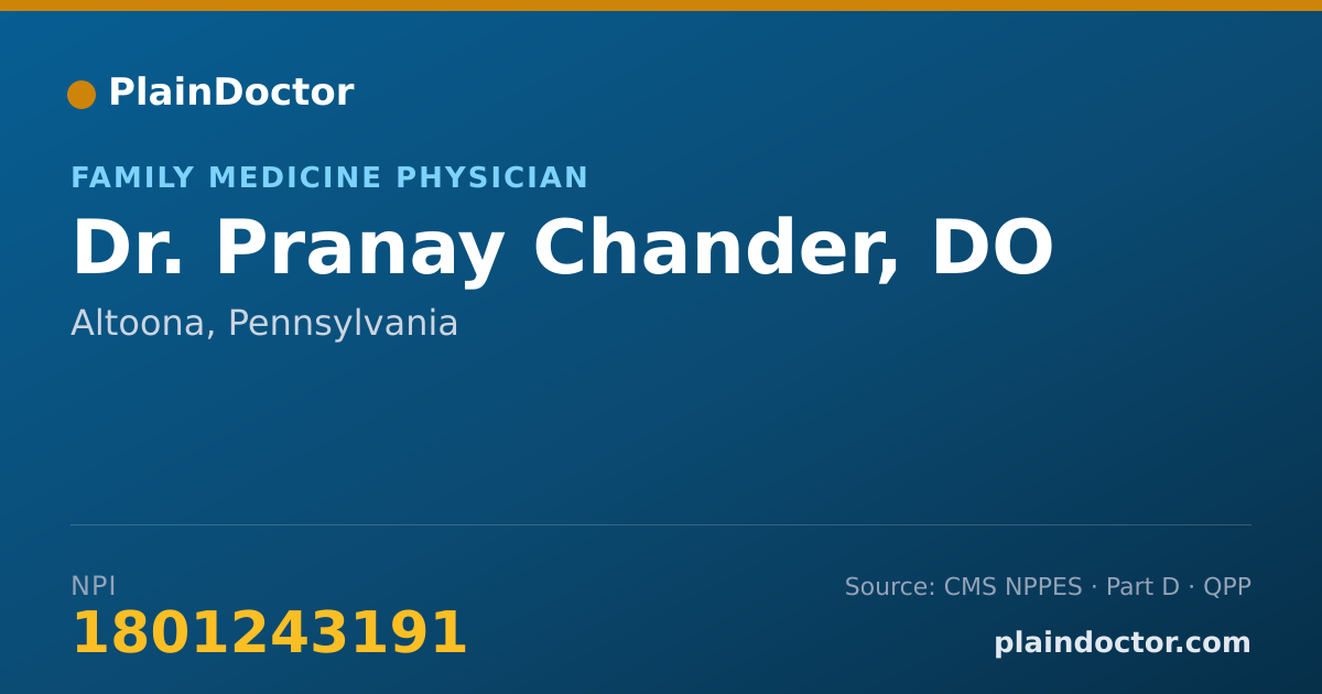 Shareable card for Pranay Chander, DO - Family Medicine Physician, Altoona, PA
