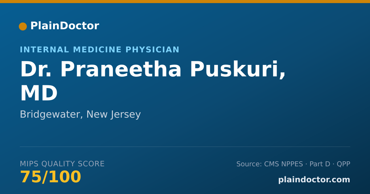 Shareable card for Praneetha Puskuri, MD - Internal Medicine Physician, Bridgewater, NJ