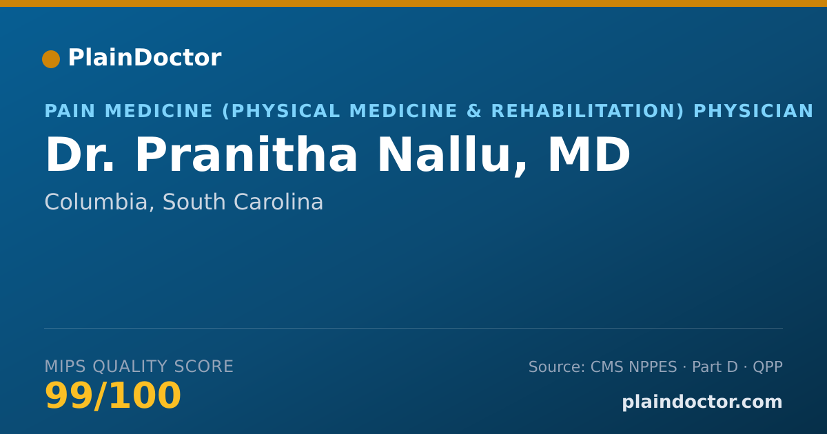 Shareable card for Pranitha Nallu, MD - Pain Medicine (Physical Medicine & Rehabilitation) Physician, Columbia, SC