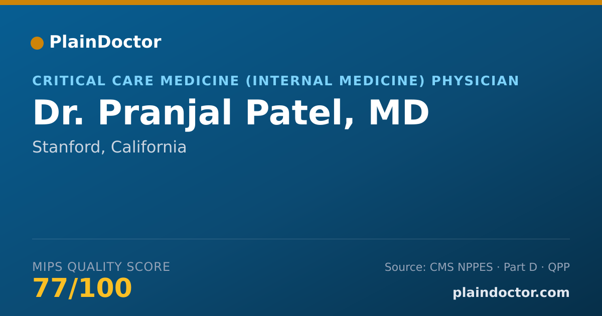 Shareable card for Pranjal Patel, MD - Critical Care Medicine (Internal Medicine) Physician, Stanford, CA